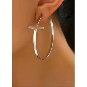 Large Cross Hoop‎ Earrings Hypoallergenic Stainless Steel NEW